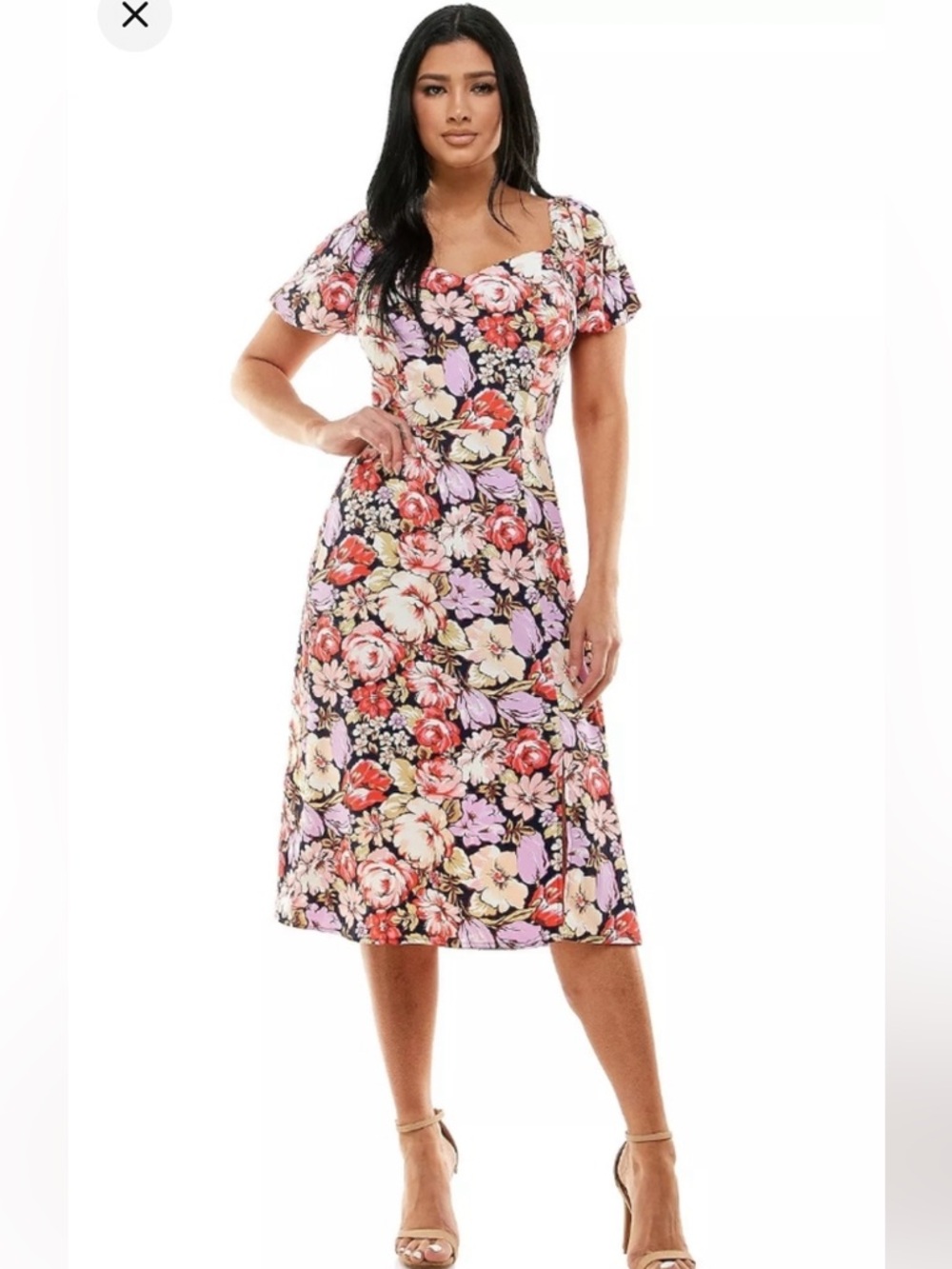 NWT lily rose Floral Square-Neck puff sleeve Midi Dress